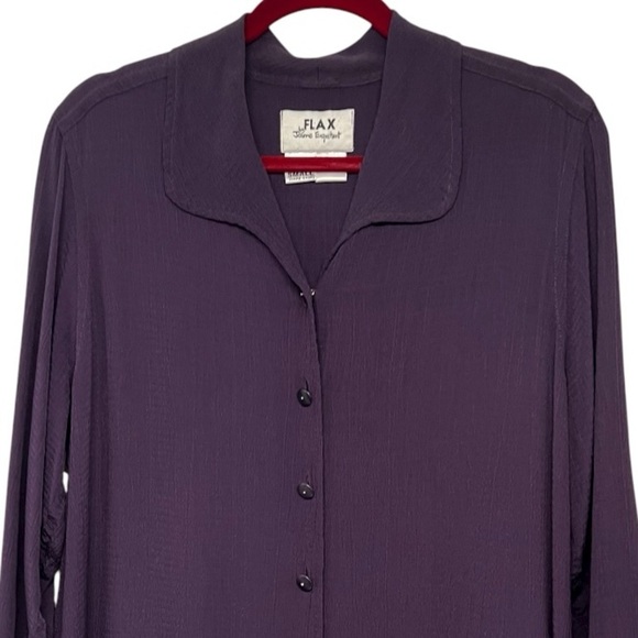 Flax Purple Crepe Button Front Tunic Top Pockets Lagenlook Artisan Blouse Small - Picture 9 of 13